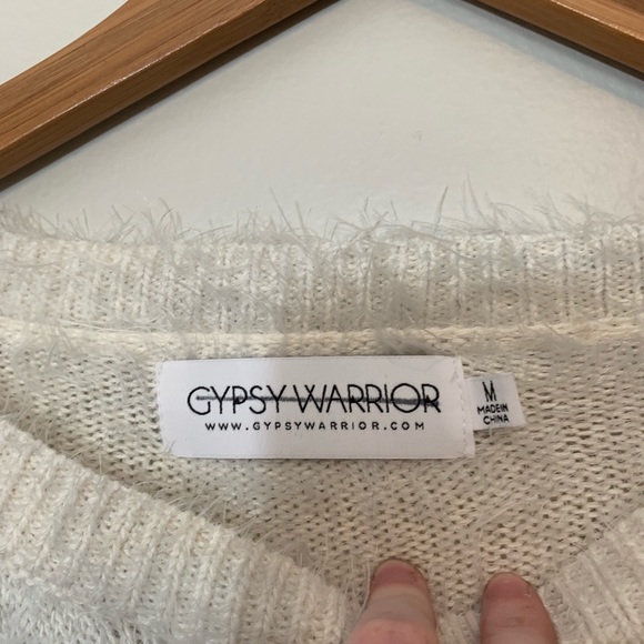 Gypsy Warrior Colorblock Cream Black Fuzzy Sweater - Picture 5 of 6